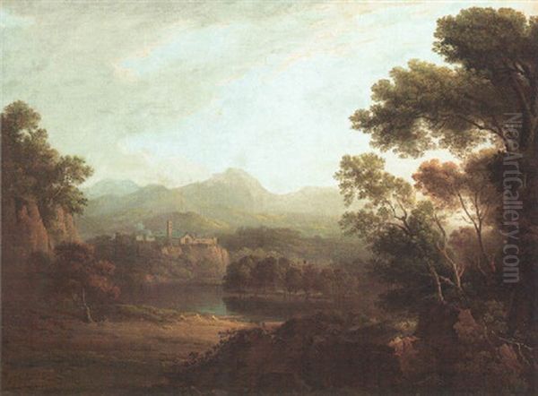 Wooded River Landscape With Castle Oil Painting by Alexander Nasmyth