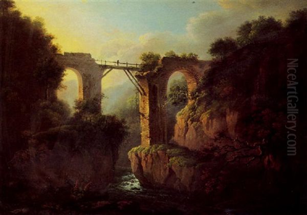 Paysage A L'aqueduc Brise Et A La Riviere Oil Painting by Alexander Nasmyth