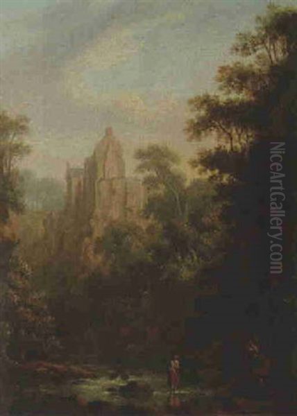 View Of Hawthornden Castle, Edinburgh Oil Painting by Alexander Nasmyth