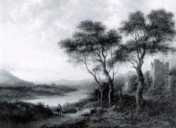 A Distant View Of Melrose Abbey On The Tweed Oil Painting by Alexander Nasmyth