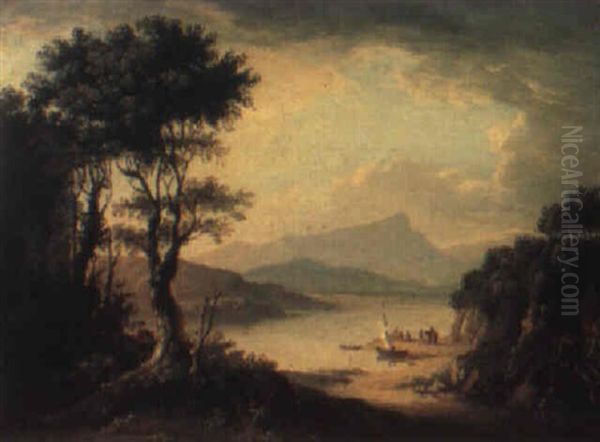 Figures By A Highland Loch Oil Painting by Alexander Nasmyth