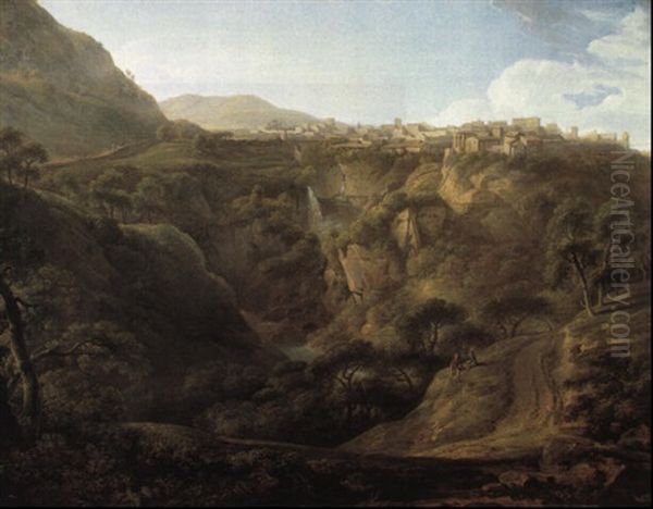 Capriccio With The Waterfalls At Tivoli, Hadrian's Wall. . . Oil Painting by Alexander Nasmyth