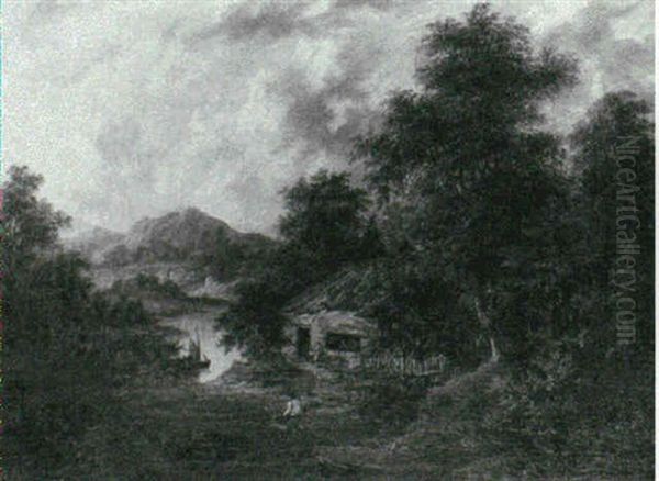 A Lochside Cottage Oil Painting by Alexander Nasmyth