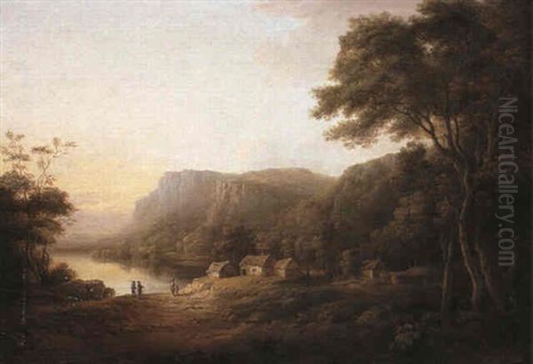 Cottages By A Loch Oil Painting by Alexander Nasmyth