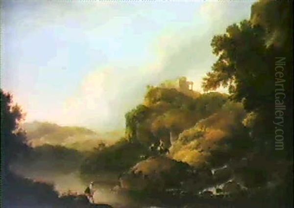 Italianate Mountainous Landscape With Figures In The        Foreground Oil Painting by Alexander Nasmyth