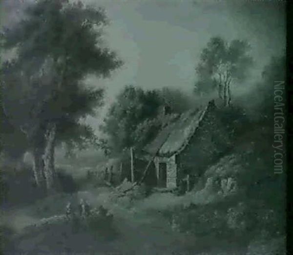 Figures By A Cottage Oil Painting by Alexander Nasmyth