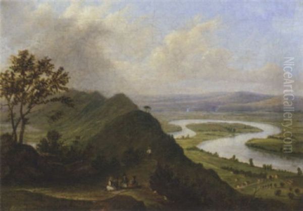 Where Two Rivers Meet, The Severn And Avon, Near Newnham Oil Painting by Anne Gibson (Bennett) Nasmyth