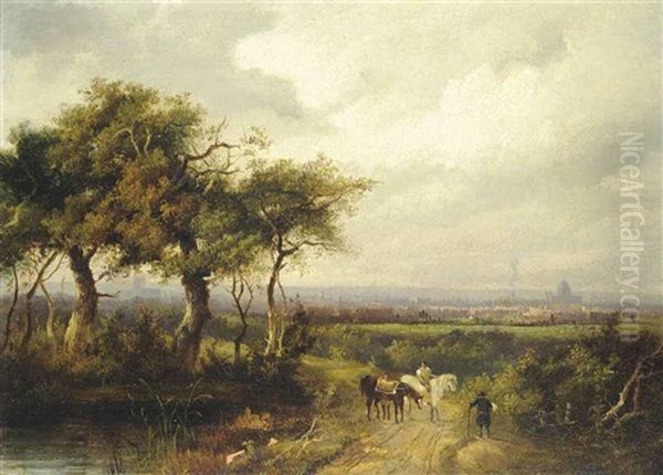 A Distant View Of London From Norwood Oil Painting by Charlotte Nasmyth