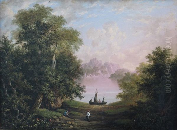 Fishermen Sorting Nets In A Wooded Glade (+ Another; Pair) Oil Painting by Charlotte Nasmyth