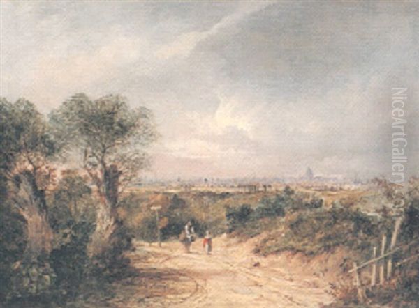 View Of London From Hampstead With A Distant View Of St.pauls Oil Painting by Charlotte Nasmyth