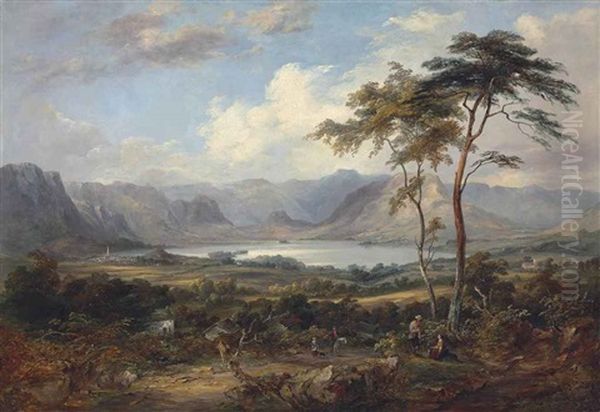 A Mountainous Lake Landscape, Traditionally Identified As Coniston Water Oil Painting by Jane Nasmyth