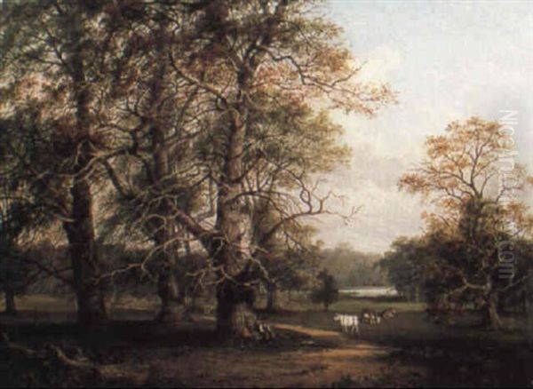 Cattle In A Wooded Parkland Oil Painting by Jane Nasmyth