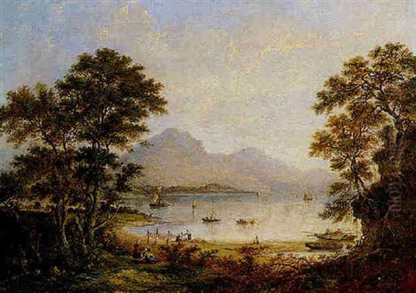 A Loch Scene With Figures And Sailing Boats Oil Painting by Margaret Nasmyth