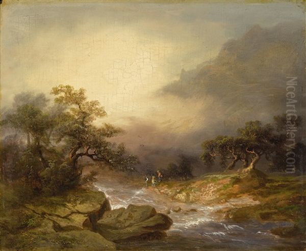 Wooded Landscape With A Running Stream Oil Painting by Patrick Nasmyth