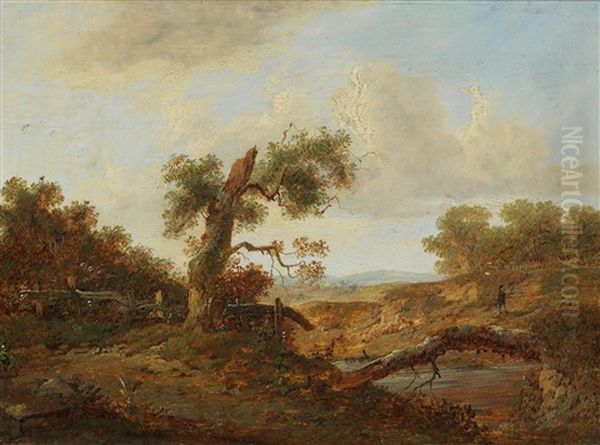 Wooded River Landscape With Walker Oil Painting by Patrick Nasmyth