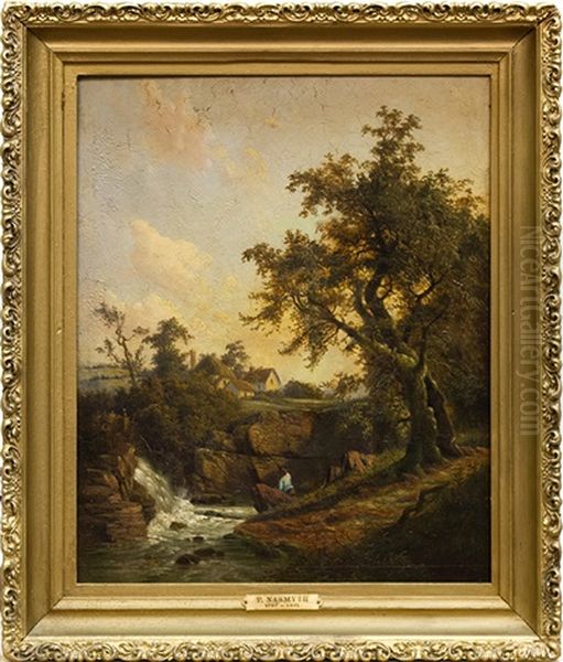 Fisherman Near Dam Oil Painting by Patrick Nasmyth