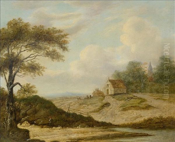 An English Landscape With A Village And Church by Patrick Nasmyth