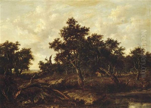 A Wooded River Landscape With A Cottage Oil Painting by Patrick Nasmyth