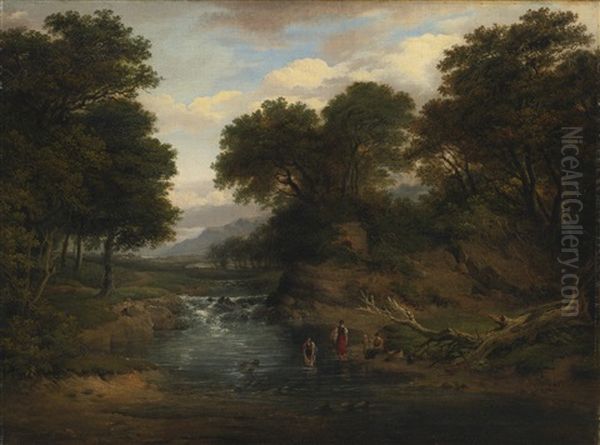 Washers In A Stream Oil Painting by Patrick Nasmyth