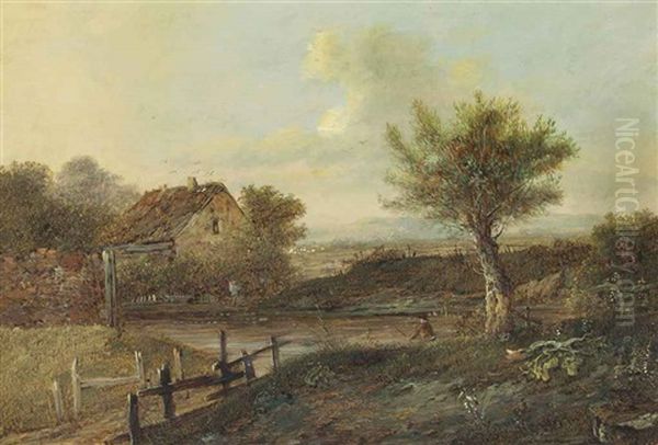 A River Landscape With A Fisherman On The Bank Oil Painting by Patrick Nasmyth