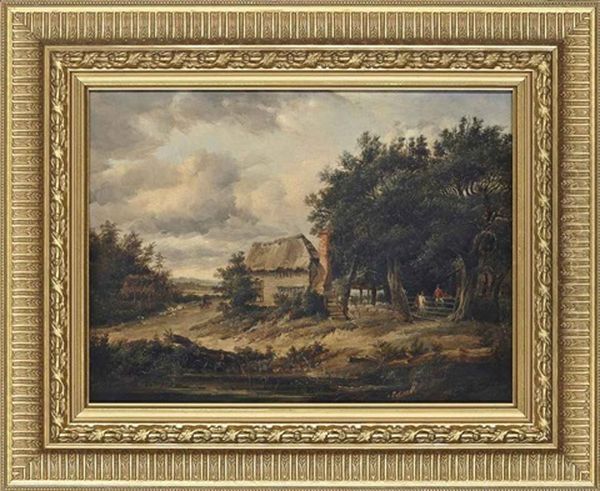 A Cottage By A Pond With Figures By A Gate Oil Painting by Patrick Nasmyth