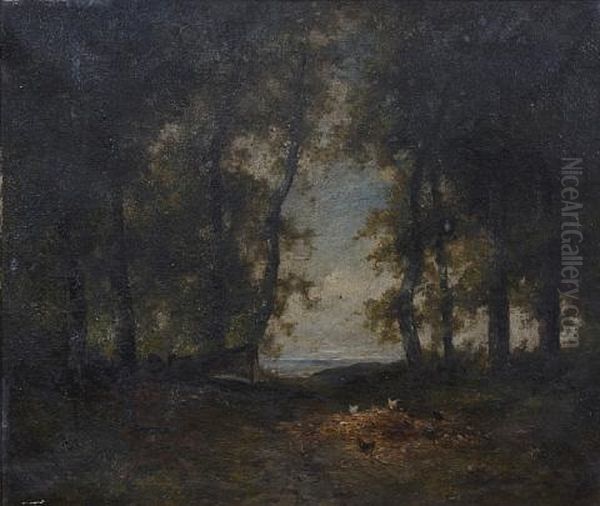 A Wooded Landscape With Chickens In A Clearing Oil Painting by Patrick Nasmyth