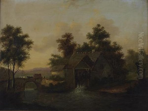 By A Watermill Oil Painting by Patrick Nasmyth