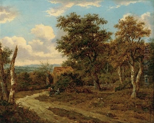 A Wooded Landscape With Travellers At Rest Oil Painting by Patrick Nasmyth