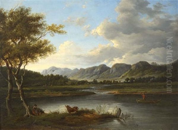 A River Landscape With Ferryman Oil Painting by Patrick Nasmyth