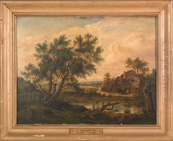 Landscape With Cottage And Figures Oil Painting by Patrick Nasmyth