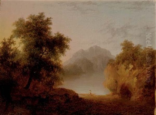 Figures In A Forest Clearing (+ Another; 2 Works) Oil Painting by Patrick Nasmyth