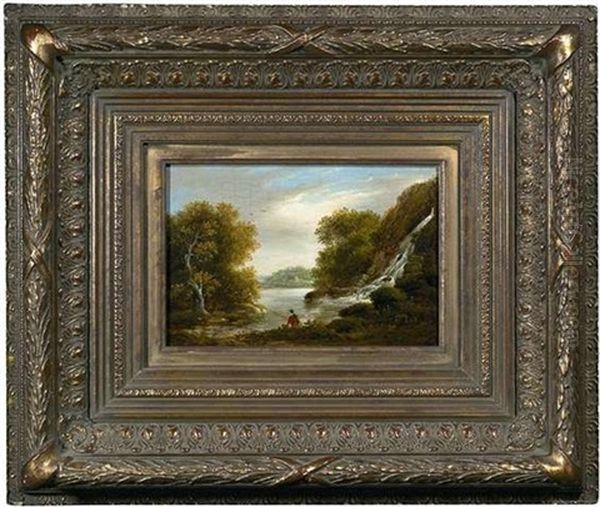 Sommerliche Flusslandschaft Mit Angler Oil Painting by Patrick Nasmyth