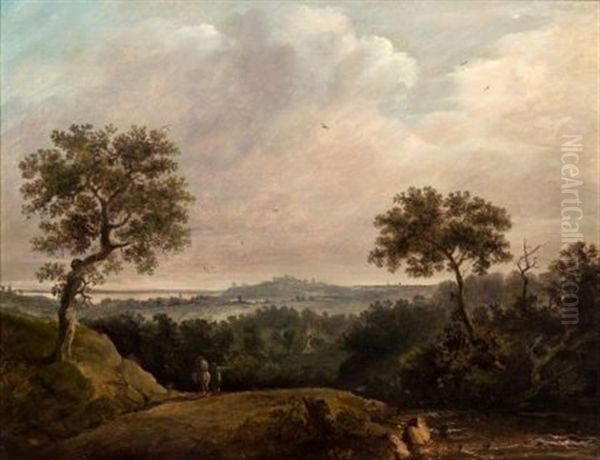 Expansive Landscape With Two Figures Oil Painting by Patrick Nasmyth