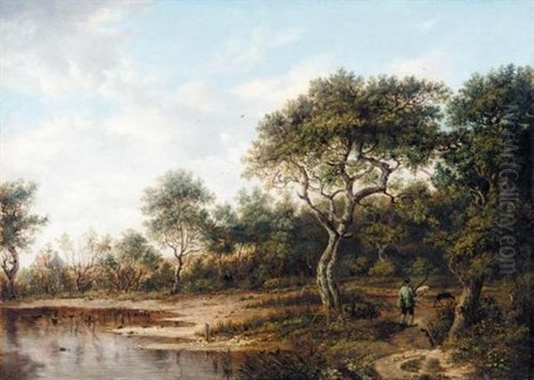 A Wooded Landscape With A Gentleman Out Shooting Oil Painting by Patrick Nasmyth