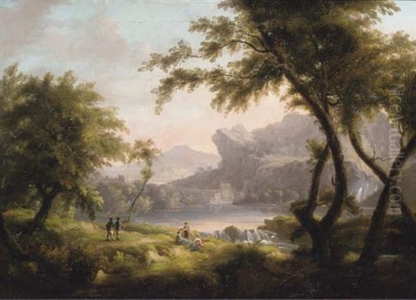 Figures In An Arcadian Landscape Oil Painting by Patrick Nasmyth