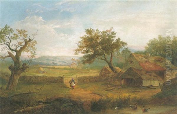 Landschaft Mit Bauernhof Und Kleiner Pilzsammlerin Oil Painting by Patrick Nasmyth