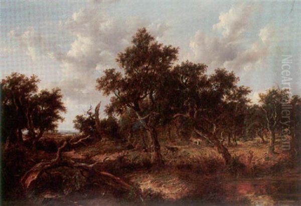 Gypsies Beside A Camp Fire In A Wooded Landscape Oil Painting by Patrick Nasmyth