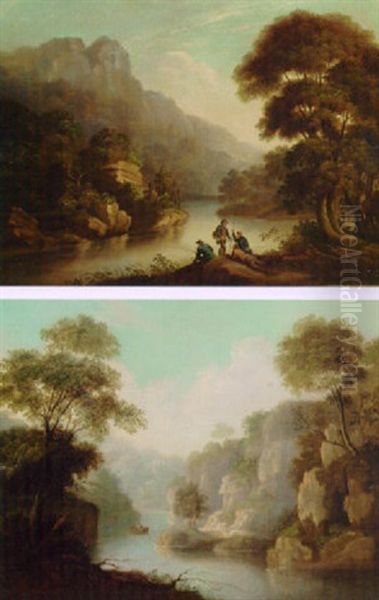 Anglers In A Gorge Oil Painting by Patrick Nasmyth