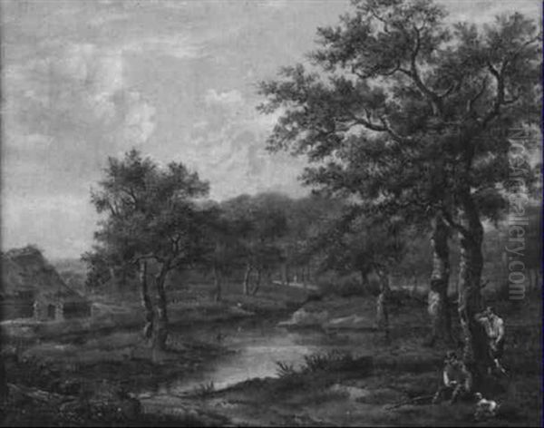 Two Figures In River Landscape Oil Painting by Patrick Nasmyth