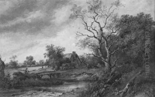 Landscape With A Figure Crossing A Bridge Oil Painting by Patrick Nasmyth