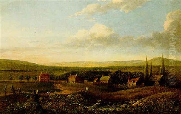 A Rural Village In An Extensive Landscape Oil Painting by Patrick Nasmyth