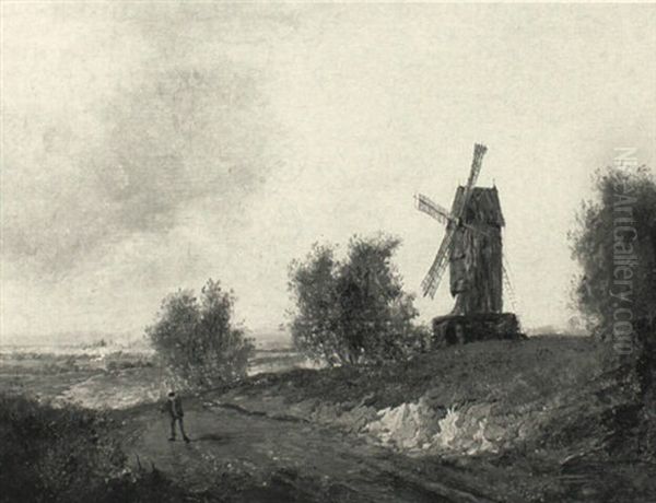 Figure Along Path With Windmill Oil Painting by Patrick Nasmyth