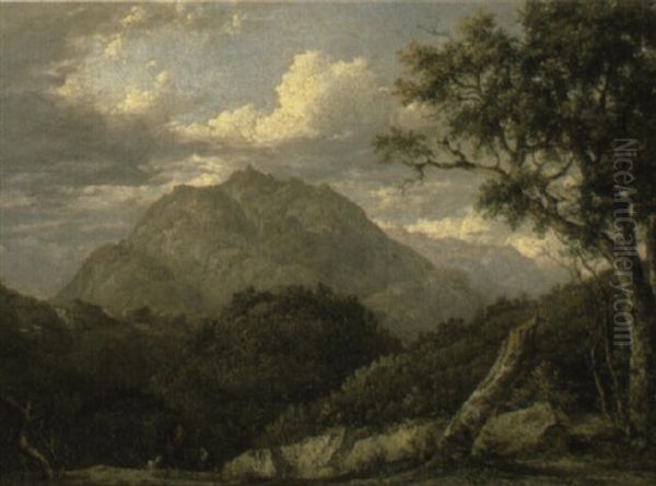 Figures In A Highland Landscape Oil Painting by Patrick Nasmyth