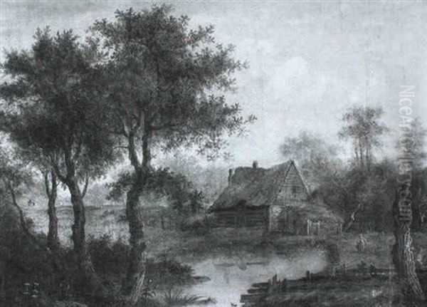 A Cottage In A River Landscape Oil Painting by Patrick Nasmyth