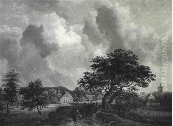 Landskab Huse Og Stort Trae Oil Painting by Patrick Nasmyth