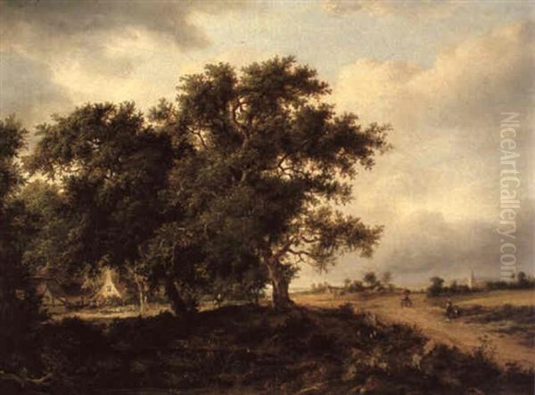 Wooded Landscape With Figures On A Path Oil Painting by Patrick Nasmyth