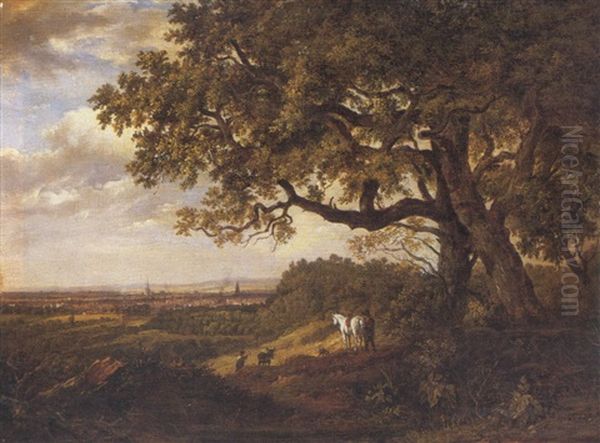 Landscape With Figures And Their Horses Oil Painting by Patrick Nasmyth