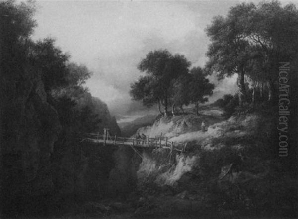 Landscape With Figures On A Bridge Oil Painting by Patrick Nasmyth