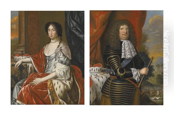 Portrait Of Frederick William, Elector Of Brandenburg (1620-1688); Portrait Of Princess Louise Henriette Of Orange-nassau (1627-1667) (pair) Oil Painting by Pieter Nason