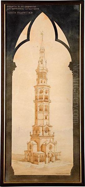 Prospetto Di Campanile Con Battistero Oil Painting by Riccardo Biolchi